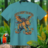 Rhino with wings and bats, text 