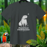 T-shirt with a capybara and butterfly design, text 