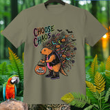 Hedgehog with pumpkin basket and Halloween decorations, text 