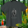 Dark grey t-shirt with a sketch of an elephant under a crescent moon and stars, reading "OLD SOUL".