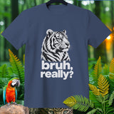 Navy t-shirt with a white tiger graphic and text 