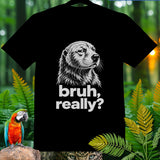 Black t-shirt with a sketch of a dog and text 