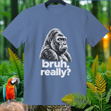 Blue t-shirt with a gorilla graphic and text 