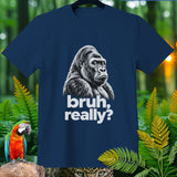 Navy t-shirt with black and white gorilla graphic and text 