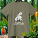 Capybara with butterfly on t-shirt, text 