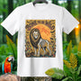 White t-shirt with skeleton lion graphic and text "Bone to Be Wild".