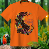 Orange t-shirt with black panther graphic and 