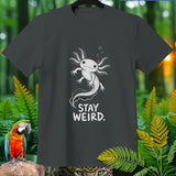 Gray t-shirt with a white axolotl and 