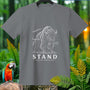 Gray t-shirt with a white outline of a buffalo and text "STAND YOUR GROUND".