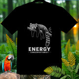Black t-shirt with drawing of a sleeping red panda on a branch and 