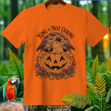 Orange t-shirt with a capybara wearing a crown in a pumpkin, text reads 