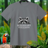 Gray t-shirt with a raccoon holding a cookie and text 