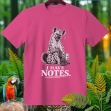 Pink t-shirt with hyena illustration and text 