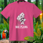 Pink t-shirt with illustration of a mouse carrying a large piece of cheese, text reads "BIG PLANS.".