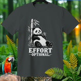 Dark grey t-shirt with panda sitting by bamboo, reading 