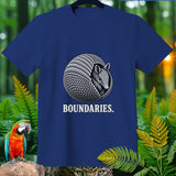 Dark blue t-shirt with a rolled-up armadillo graphic and the word 