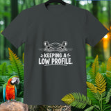 Dark gray t-shirt with a hippo graphic and text 