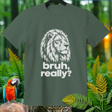 Green t-shirt with white lion head graphic and 