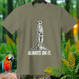 T-shirt with a meerkat illustration and text 