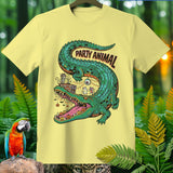 Yellow t-shirt with green alligator graphic saying 