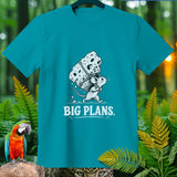 Teal t-shirt with a mouse carrying a large piece of cheese and text 